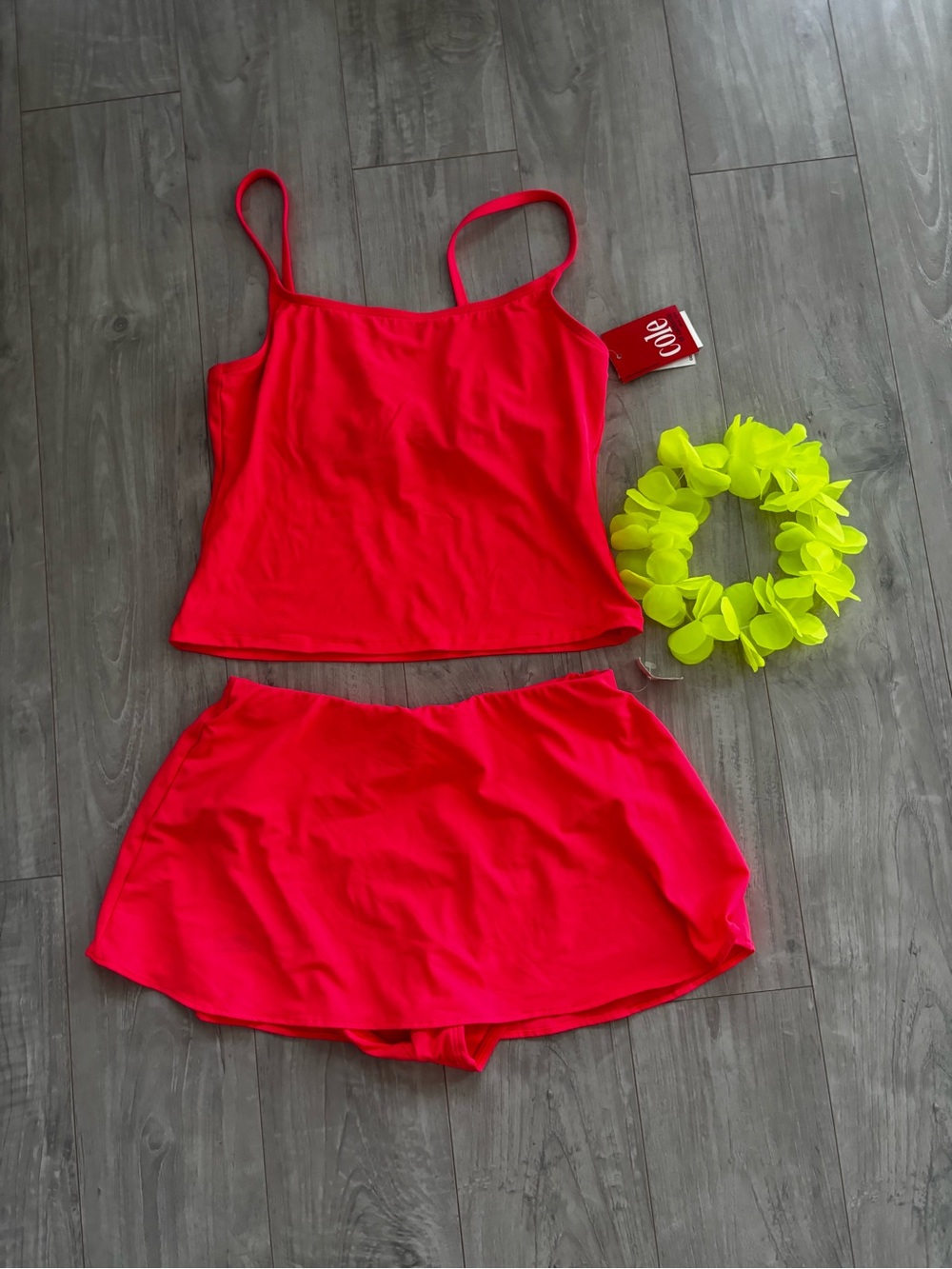 Women’s Hot Flamingo Pink/Red Two-Piece Swim Set Size 12 or MD/LG